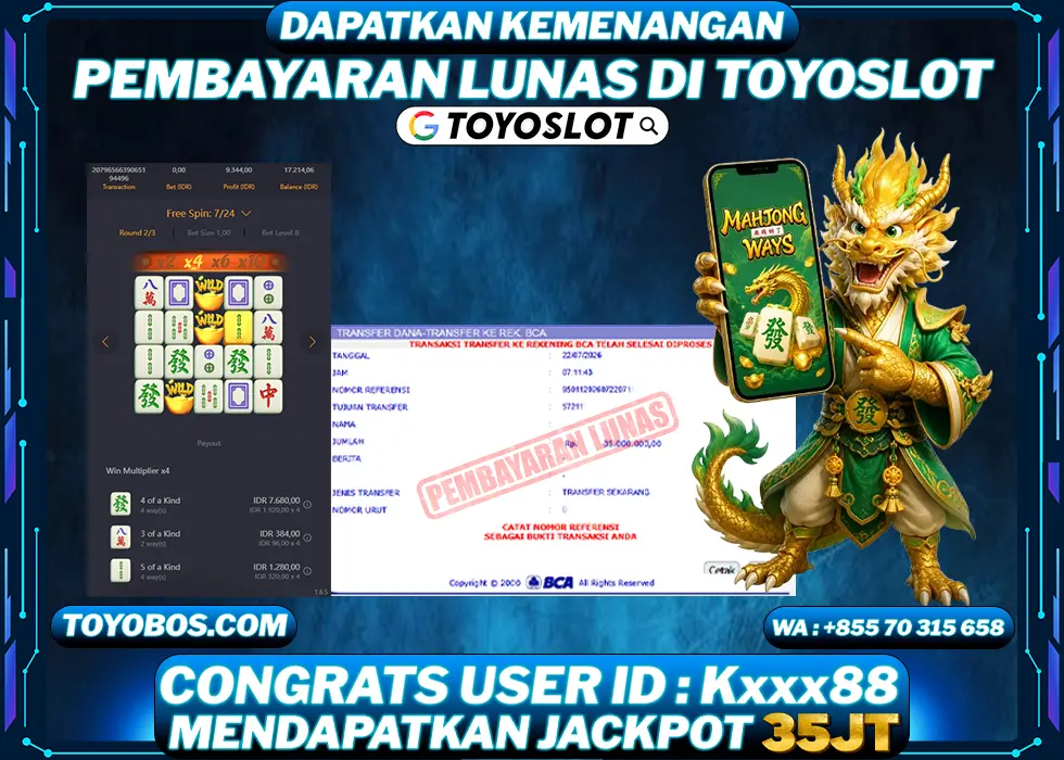 TOYOSLOT - BUKTI KEMENANGAN Mahjong Ways Rp35,000,000,- LUNAS